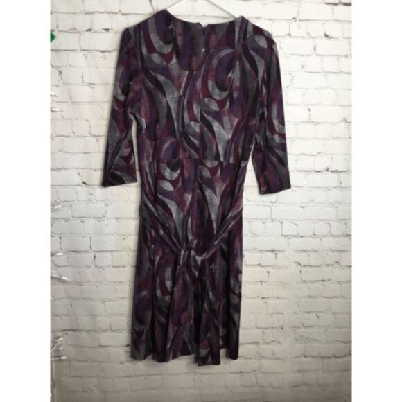 VTG NorthStyle Womens Purple Geo.Print Stretch Zip Tie Waist Midi Sheath Dress S - Picture 9 of 12